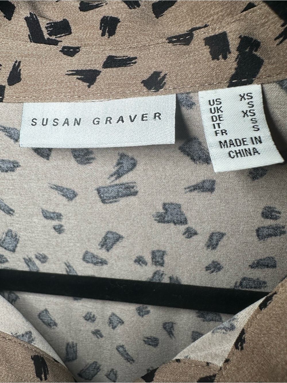 Susan Graver Beige Button-Front Tunic with Black Abstract Print - Picture 3 of 8